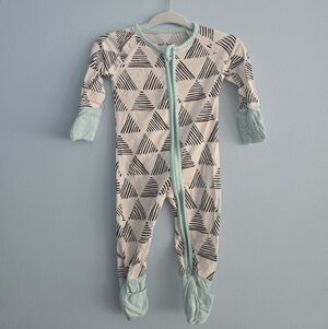 Little Sleepies White One-Piece with Black Triangle Print and Light Blue Trim
